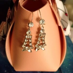 1965 French wire🎀 Rhinestone Dangle Tree Earrings